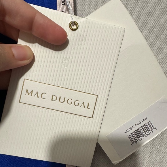 NWT Mac Duggal Fabulouss Ruffle One Sleeve Tea Length Dress - size 14W - Picture 9 of 9